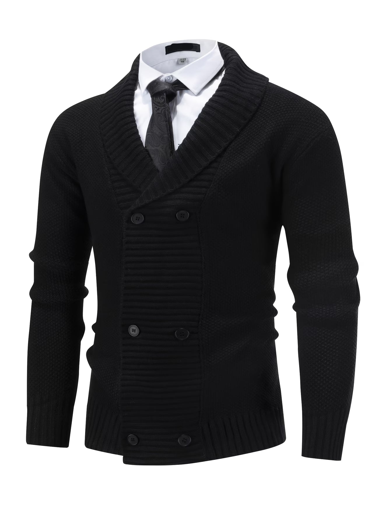 Men's Ribbed Knit Cardigan Lapel Collar Button Front