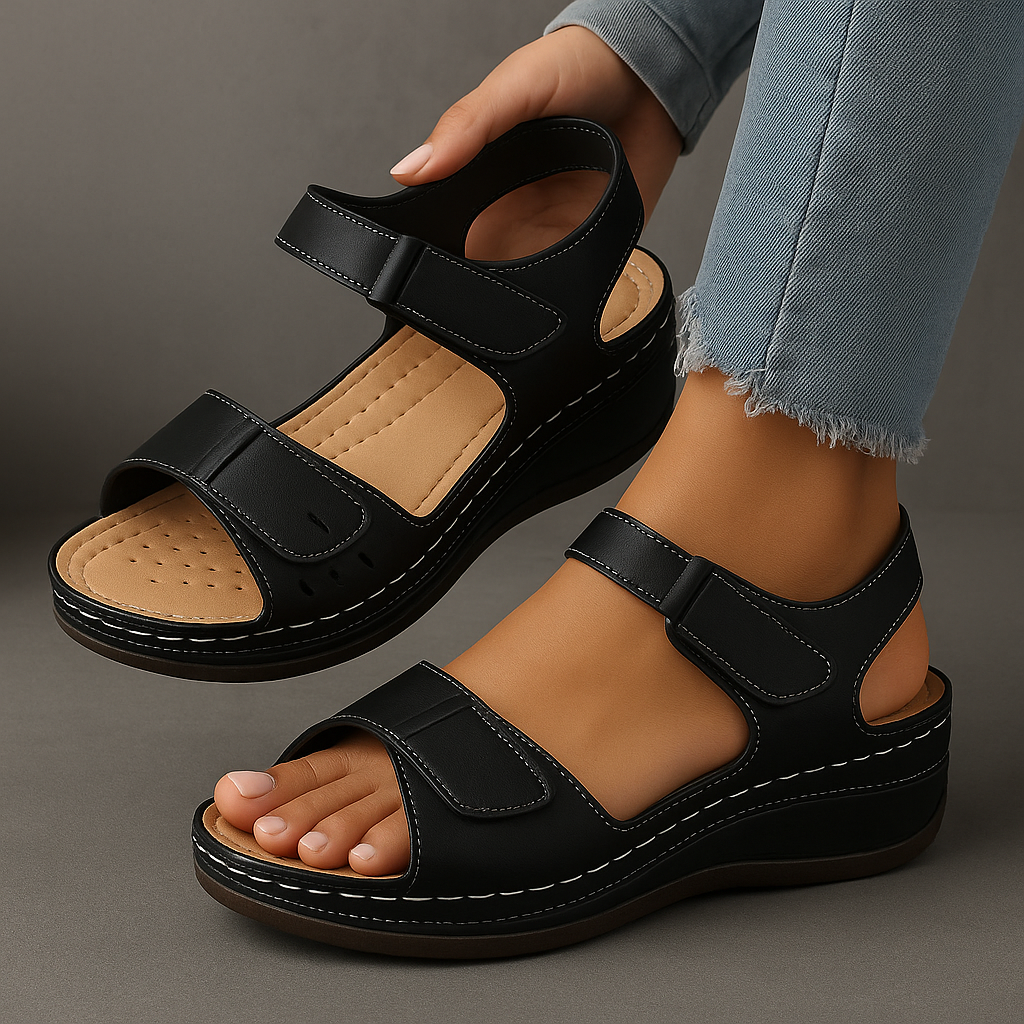 Wedge Heel Orthopedic Sandals Women Faux Leather Cushioned Insole