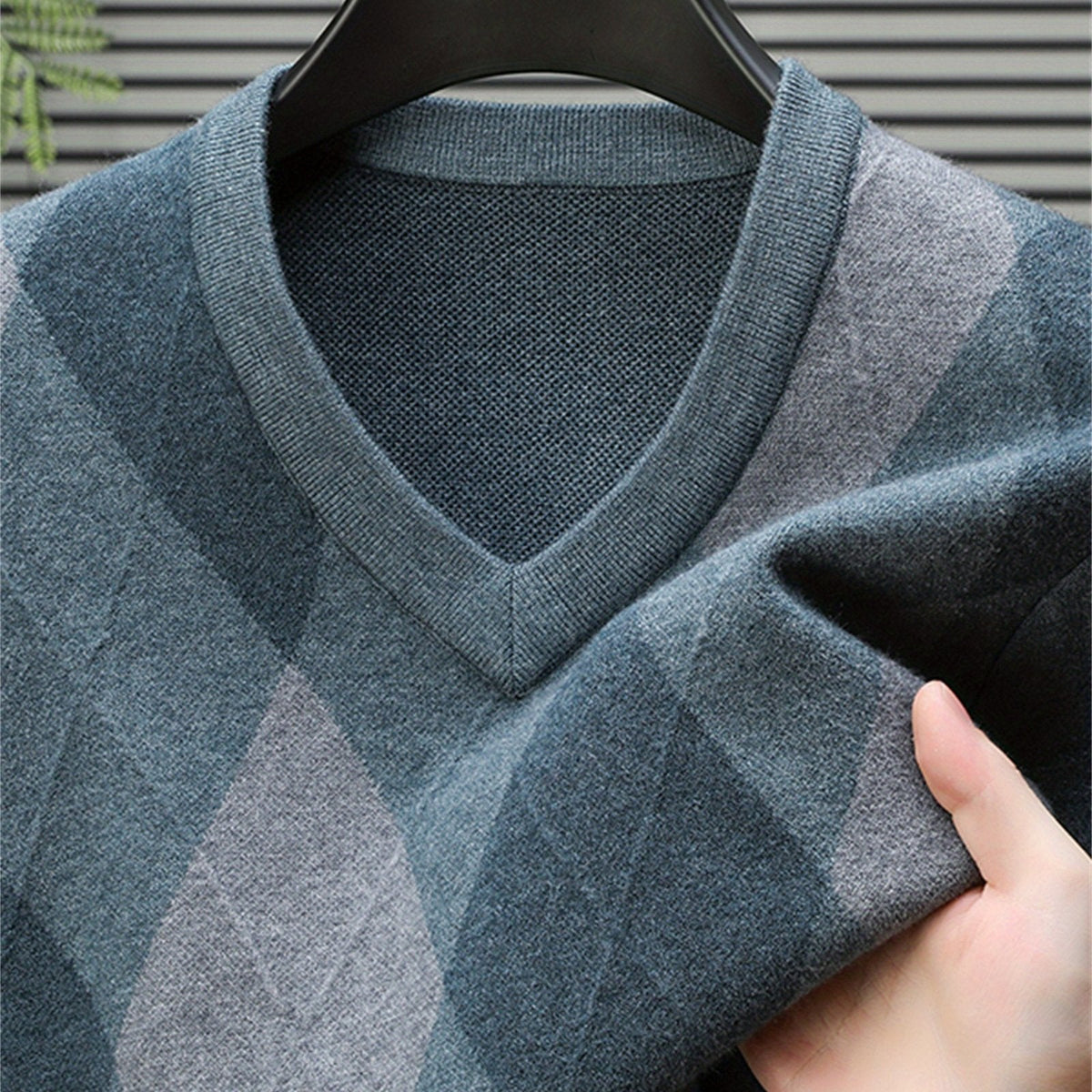Elias | Men's Classic V-Neck Argyle Pattern Jumper - image 6