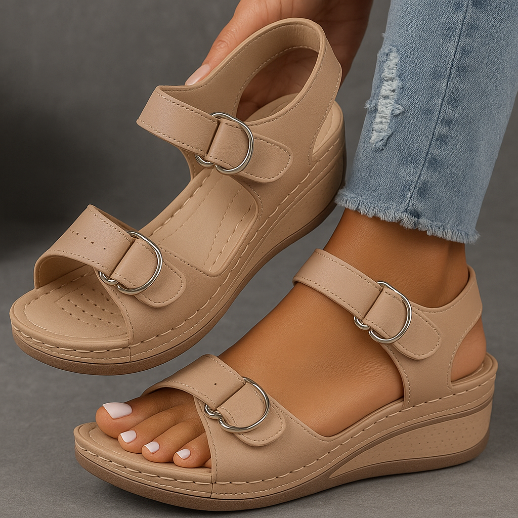 Wedge Heel Orthopedic Sandals Women Faux Leather Cushioned Insole