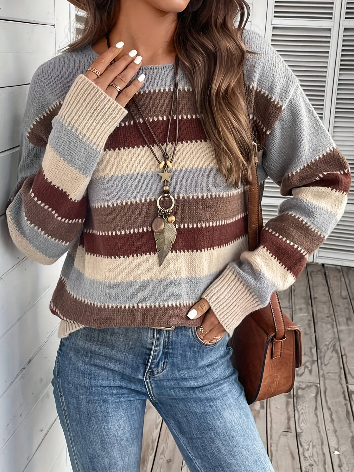 Rosalie | Women's Striped Round-Neck Relaxed Jumper - image 2