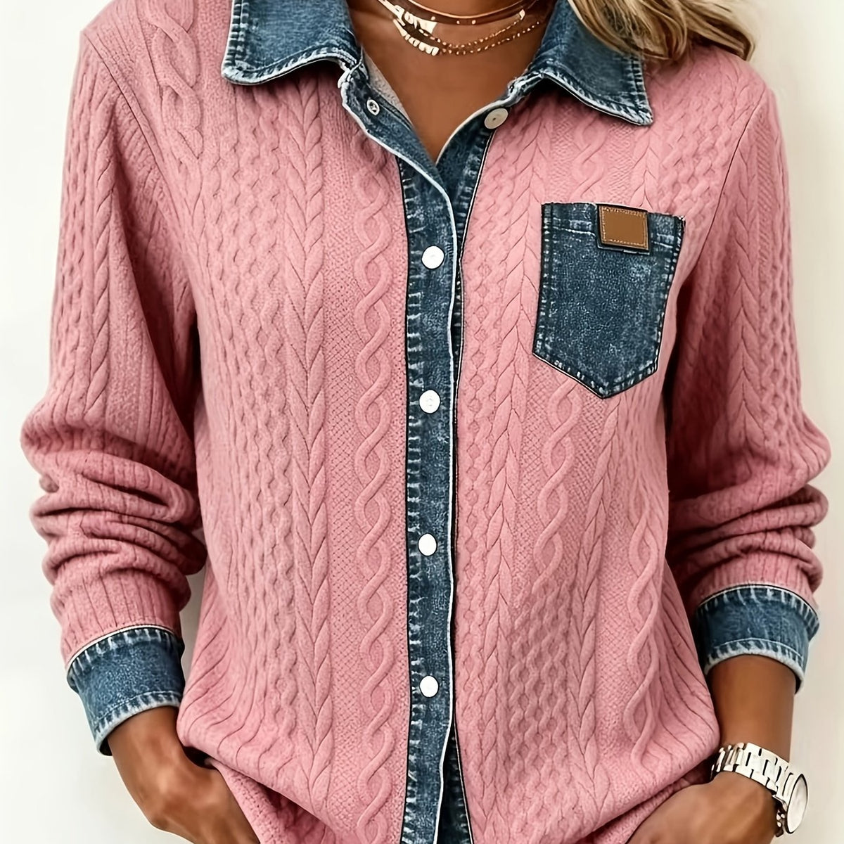 Tabitha | Women's Textured Contrast Button Cardigan
