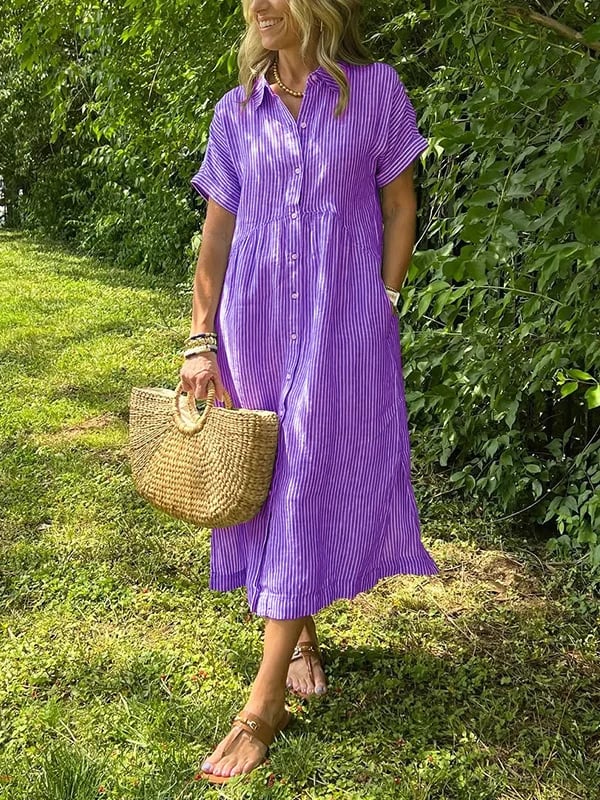 Women's Button Up Midi Dress Woven Fabric Collared Neckline