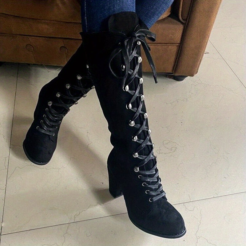 Vivienne | Women's Lace-Up Knee-High Block-Heel Boots