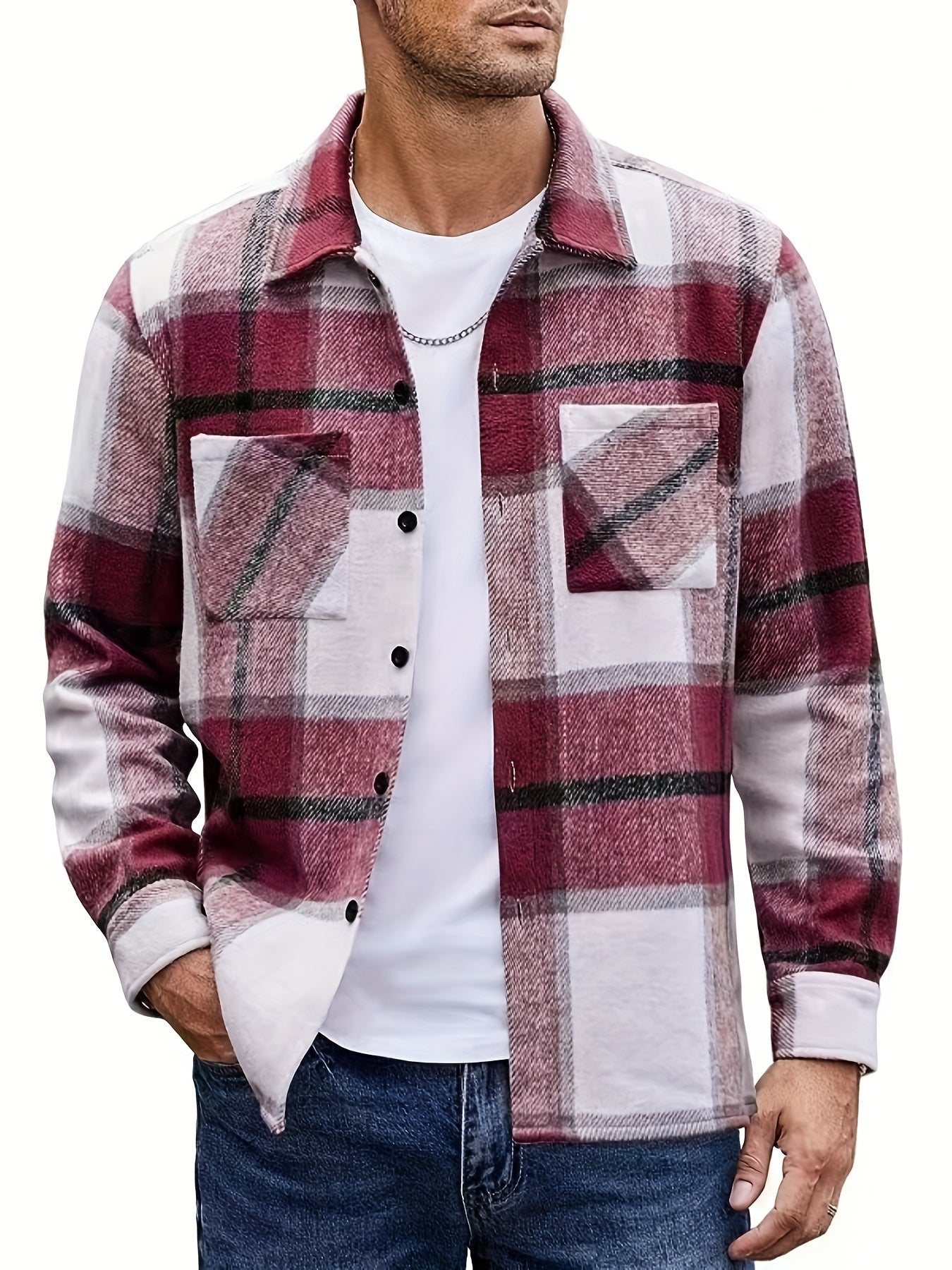 Men's Plaid Polo Lapel Collar Long Sleeve