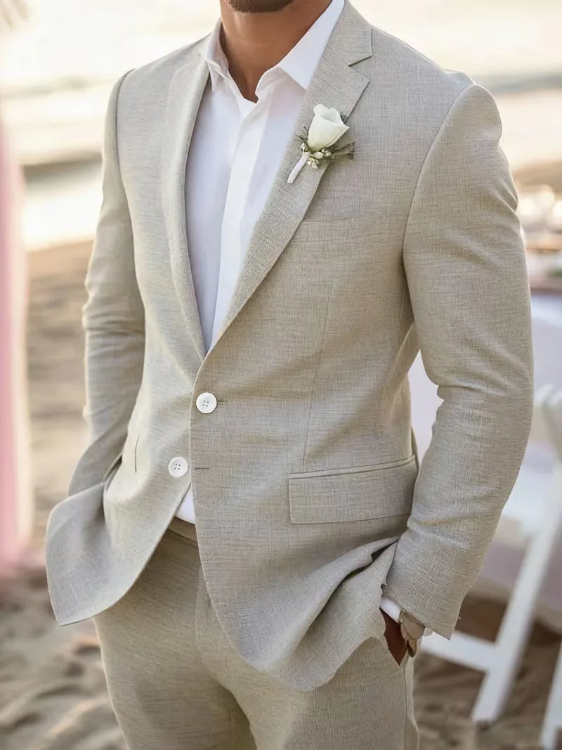 Men's Linen Suit Two Piece Notch Lapel Two Button Slim Fit Wedding