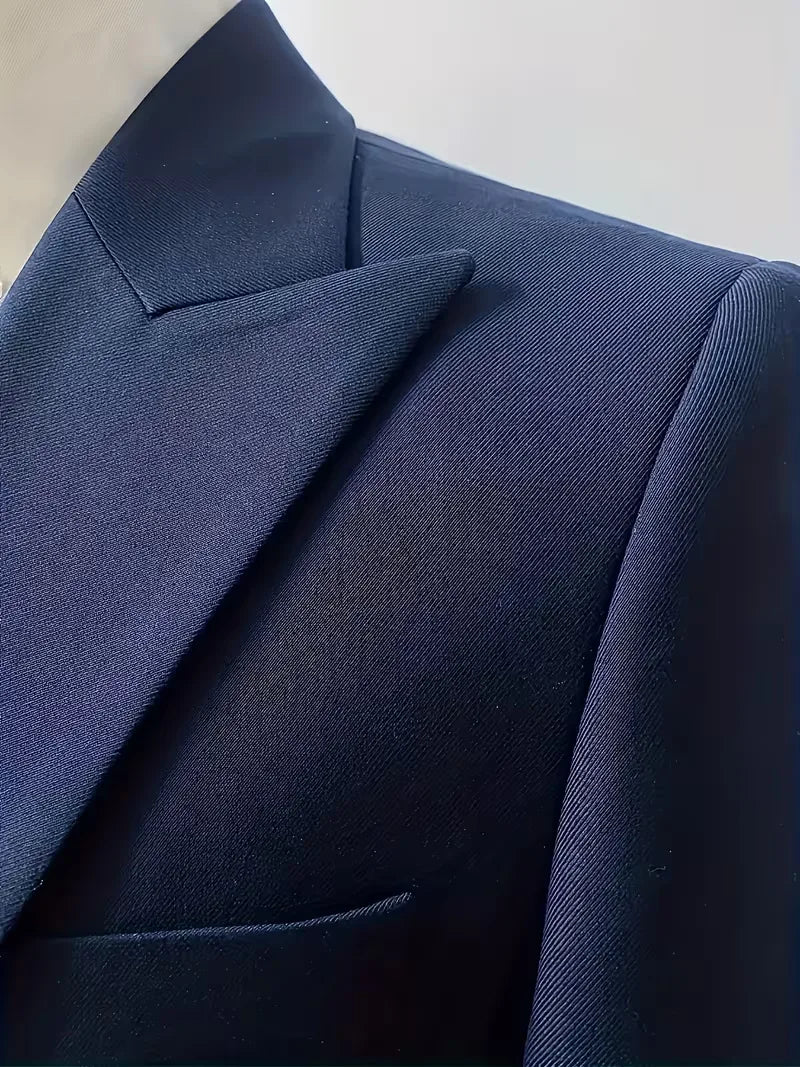 Men's Three Piece Suit Woven Fabric Peak Lapel Double Breasted Waistcoat
