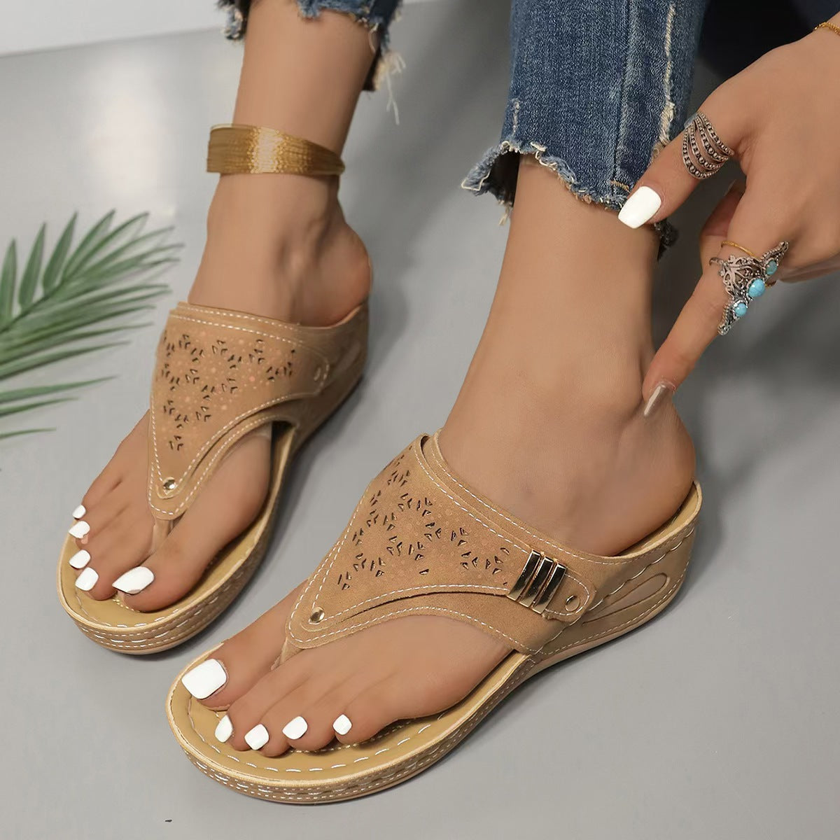 Arch Support Wedge Sandals Women Cushioned Sole Slip On Posture Enhancing