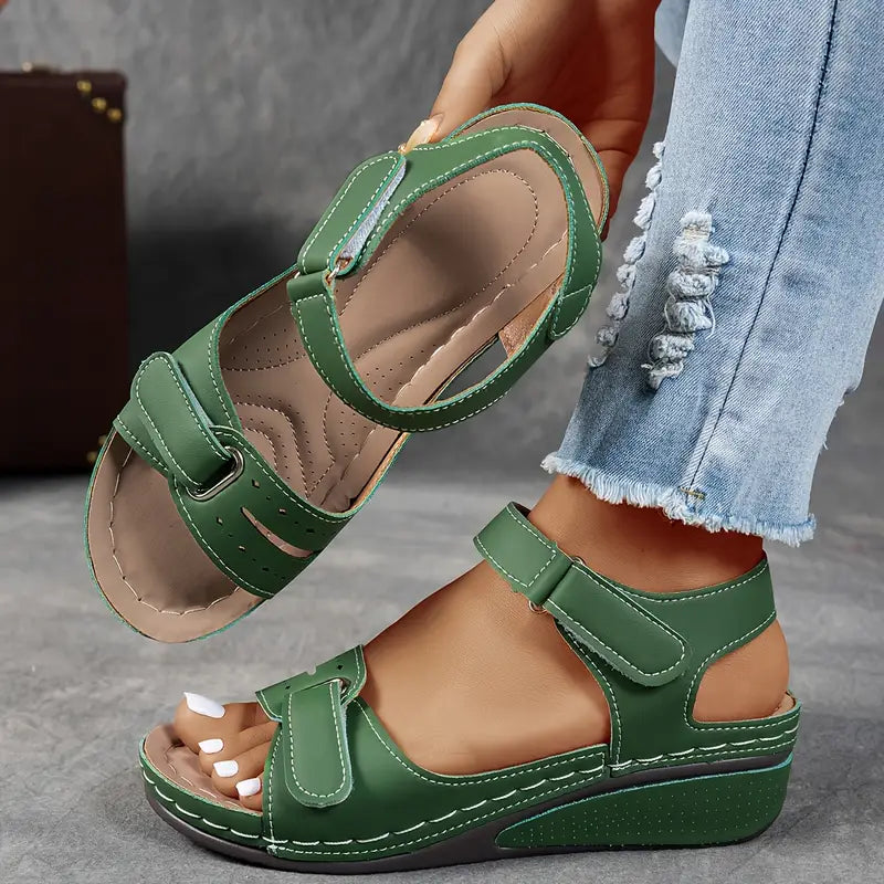 Wedge Heel Orthopedic Sandals Women Faux Leather Cushioned Insole