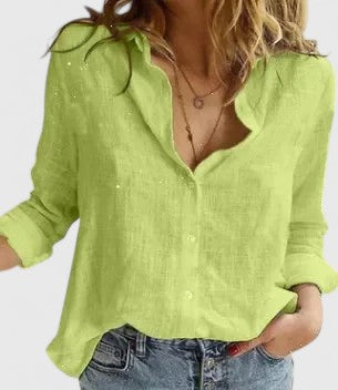 Women's Shirt Linen Button Down Lapel Collar