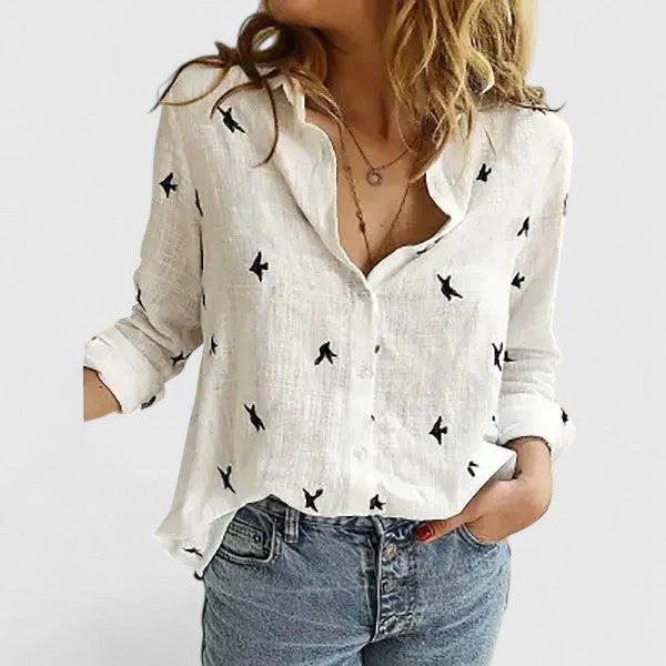 Women's Shirt Linen Button Down Lapel Collar