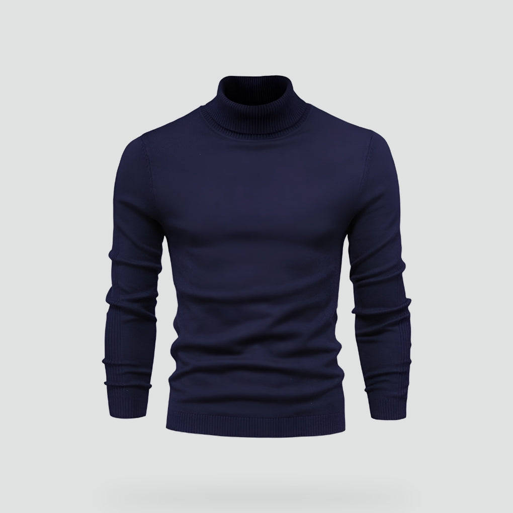 Men's Cotton Turtleneck Jumper, Fitted Ribbed Cuff Roll Neck