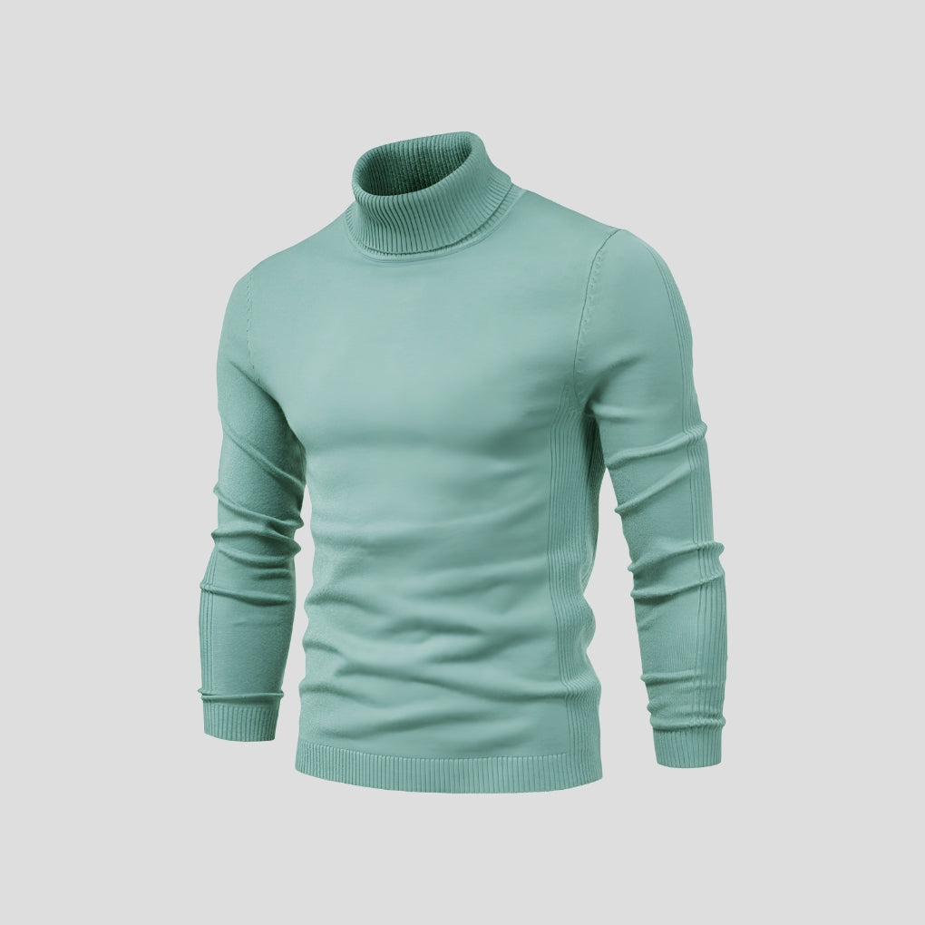 Men's Cotton Turtleneck Jumper, Fitted Ribbed Cuff Roll Neck