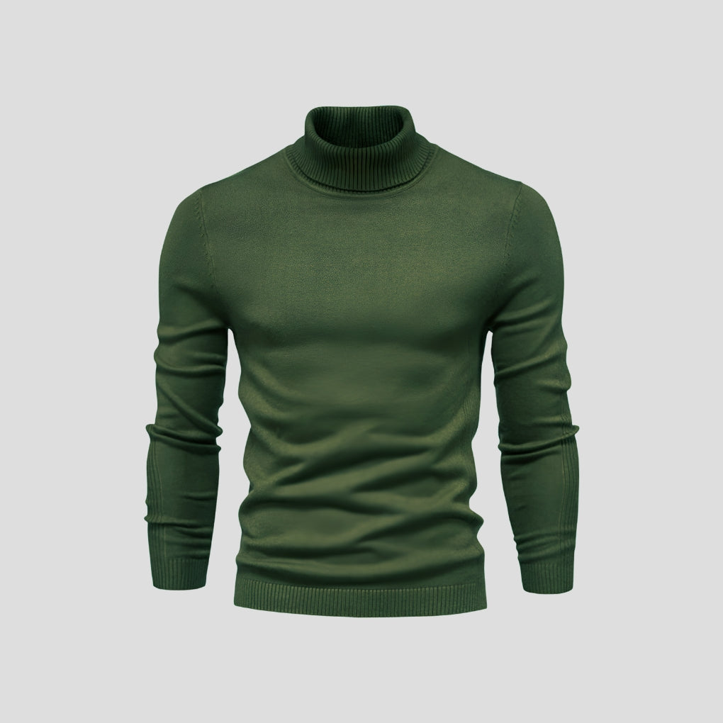 Men's Cotton Turtleneck Jumper, Fitted Ribbed Cuff Roll Neck