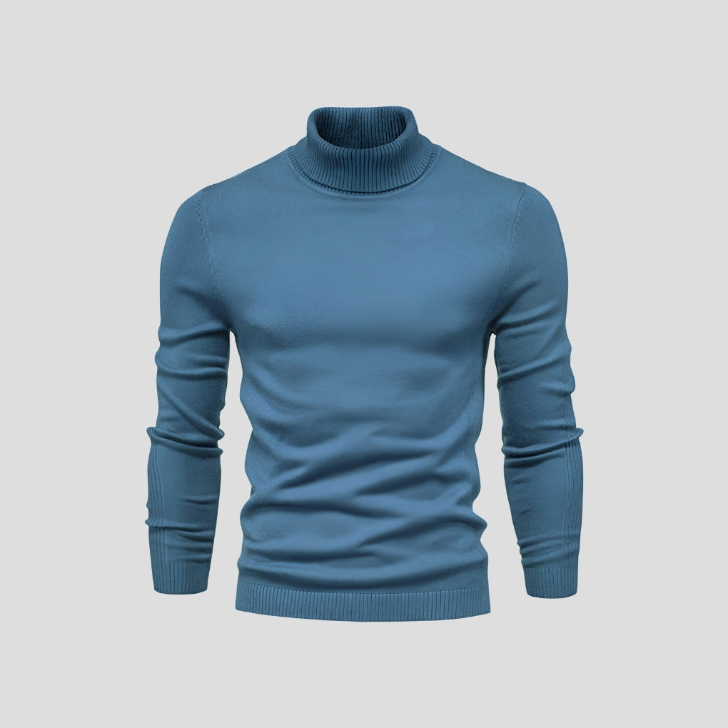 Men's Cotton Turtleneck Jumper, Fitted Ribbed Cuff Roll Neck