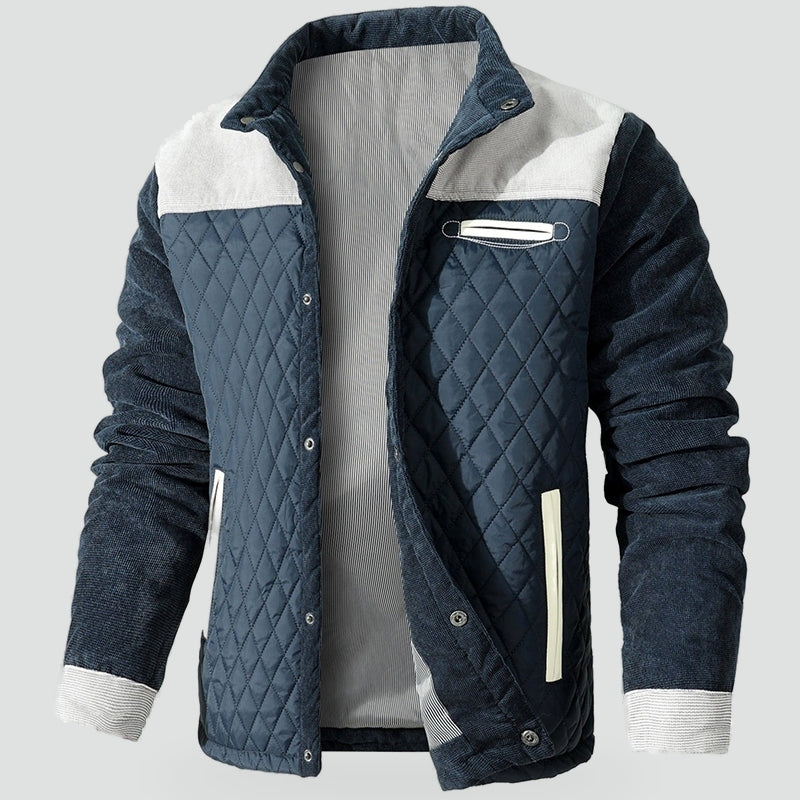 Men's Quilted Jacket with Corduroy-Style Collar and Cuffs