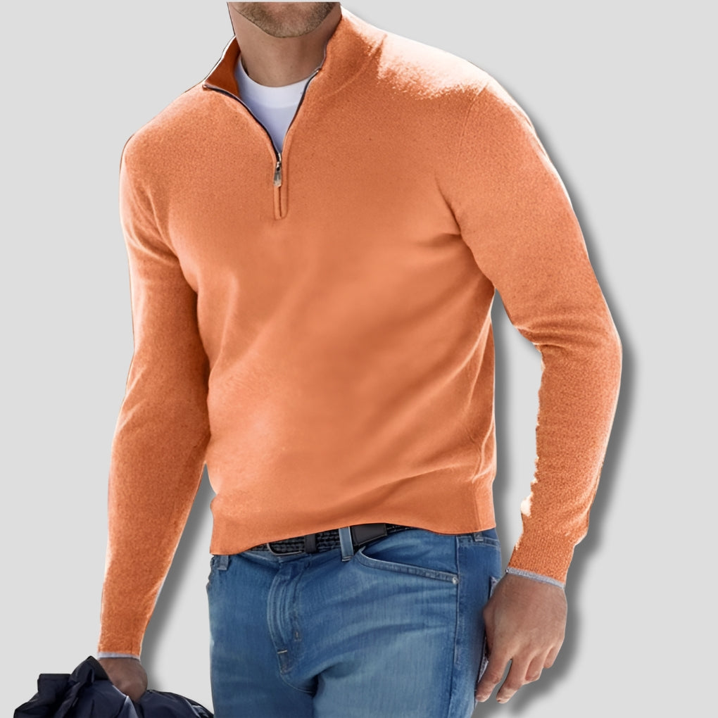 Men's Quarter Zip Knitted Sweater Classic Fit Pullover with Zip