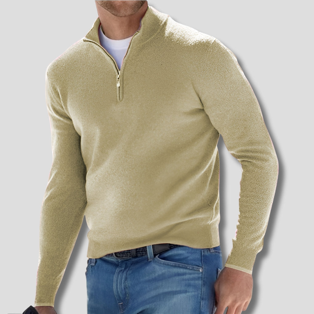 Men's Quarter Zip Knitted Sweater Classic Fit Pullover with Zip