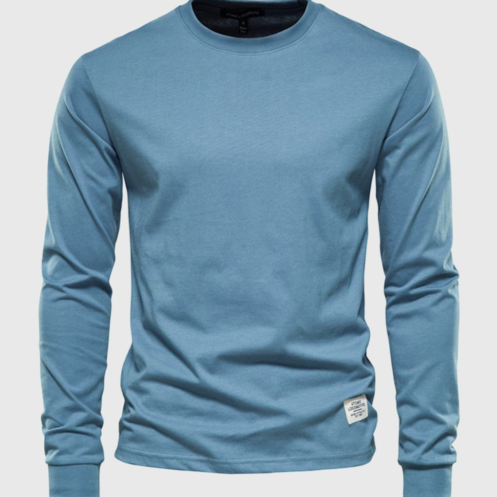 Men's Cotton Crew Neck Long Sleeve Top, Comfortable Fit Layering Basic