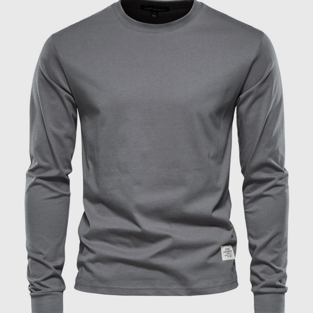 Men's Cotton Crew Neck Long Sleeve Top, Comfortable Fit Layering Basic