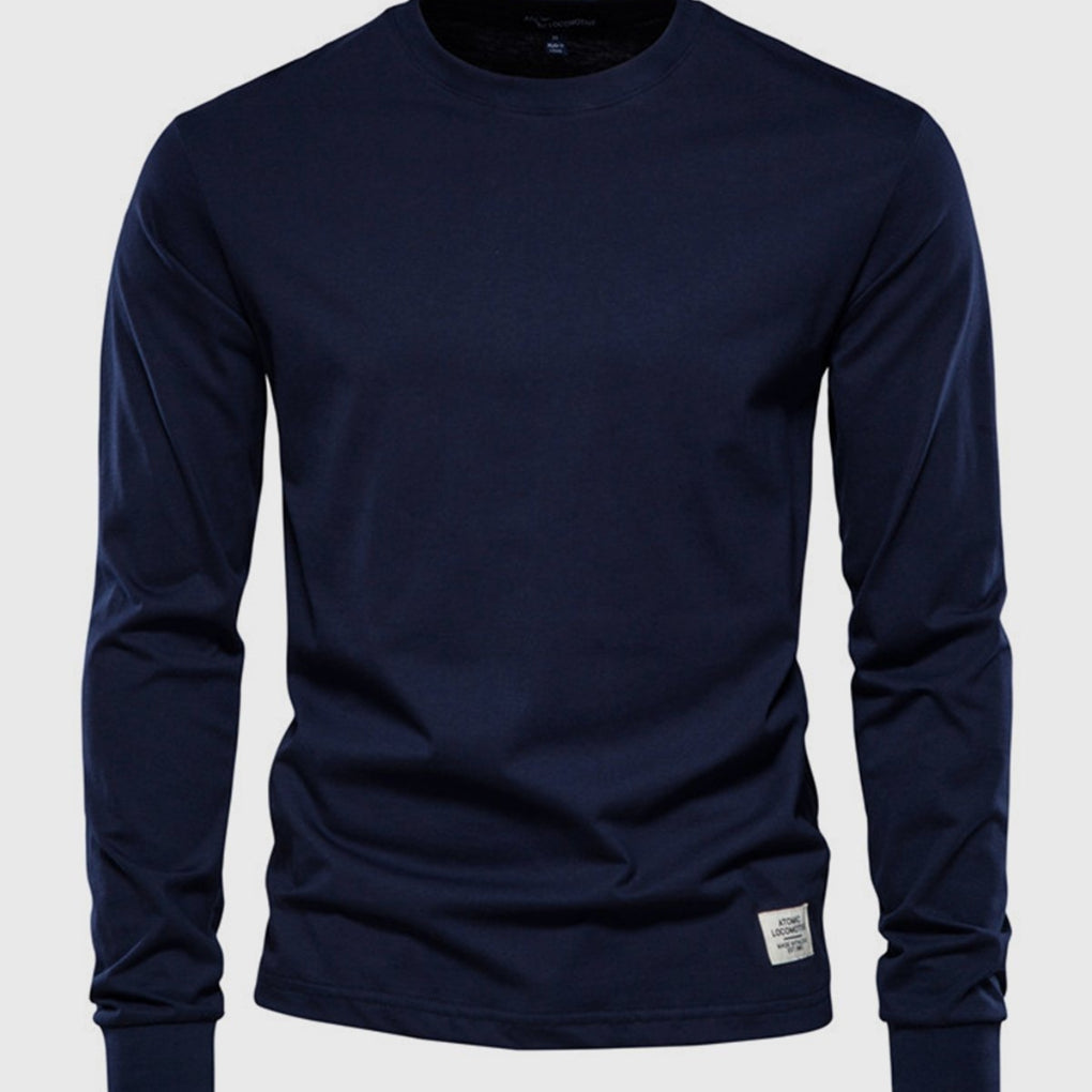 Men's Cotton Crew Neck Long Sleeve Top, Comfortable Fit Layering Basic