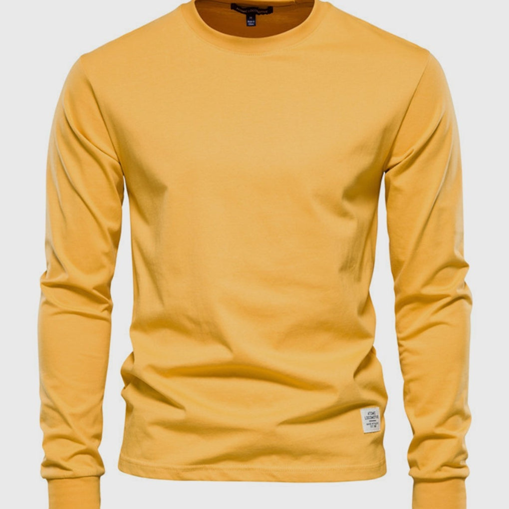Men's Cotton Crew Neck Long Sleeve Top, Comfortable Fit Layering Basic
