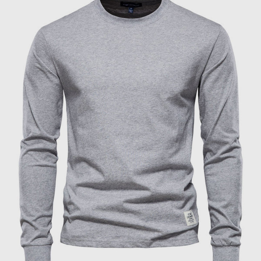 Men's Cotton Crew Neck Long Sleeve Top, Comfortable Fit Layering Basic