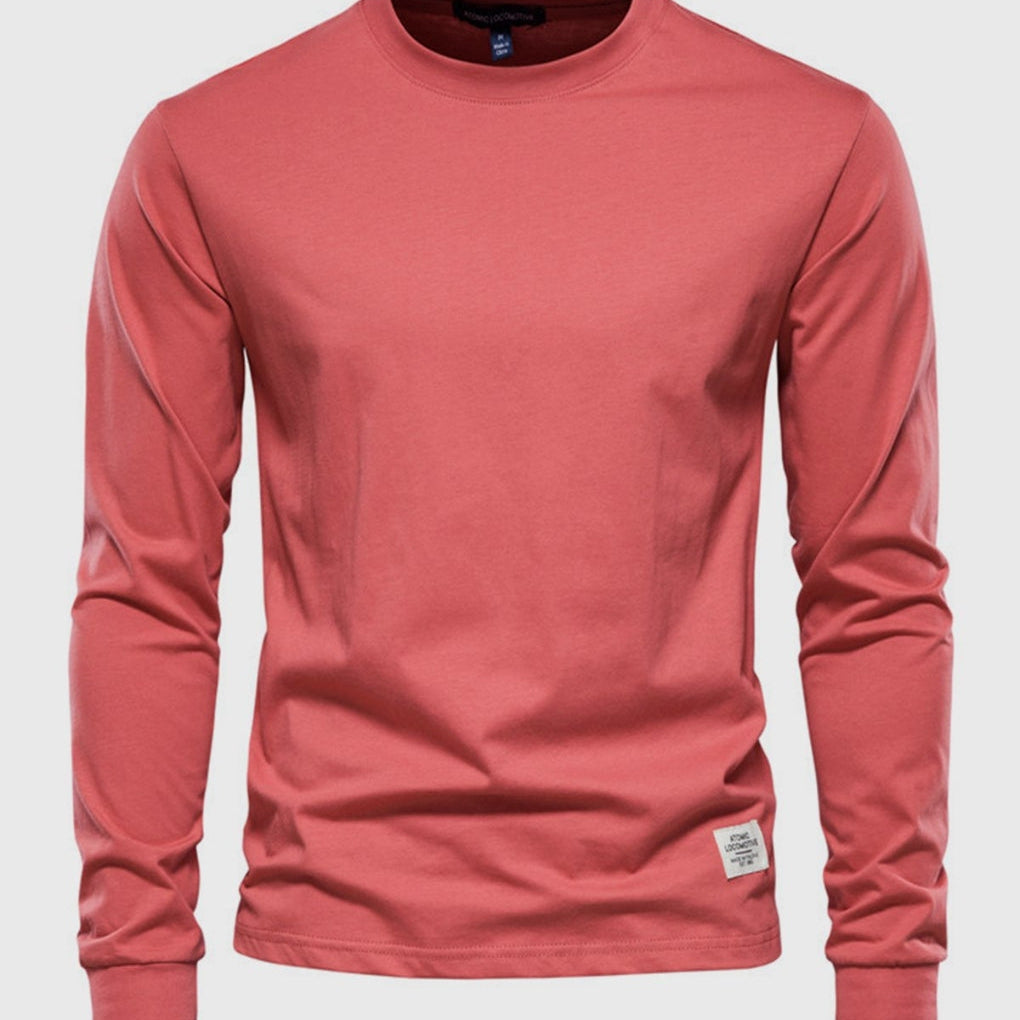 Men's Cotton Crew Neck Long Sleeve Top, Comfortable Fit Layering Basic