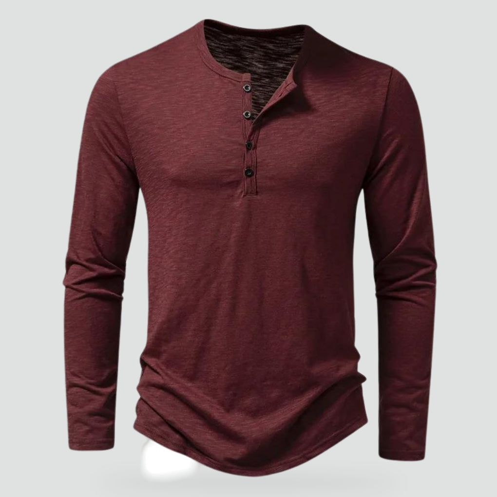 Men's Cotton Henley, Long Sleeve Button Placket Relaxed Fit Top