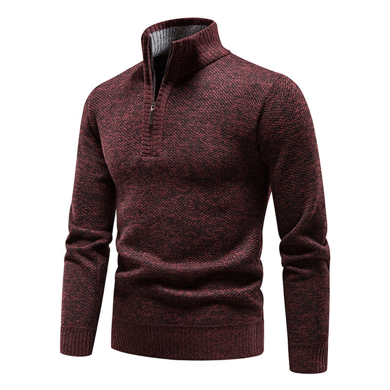 Men's Half Zip Knitted Jumper, Textured Stand Collar Pullover