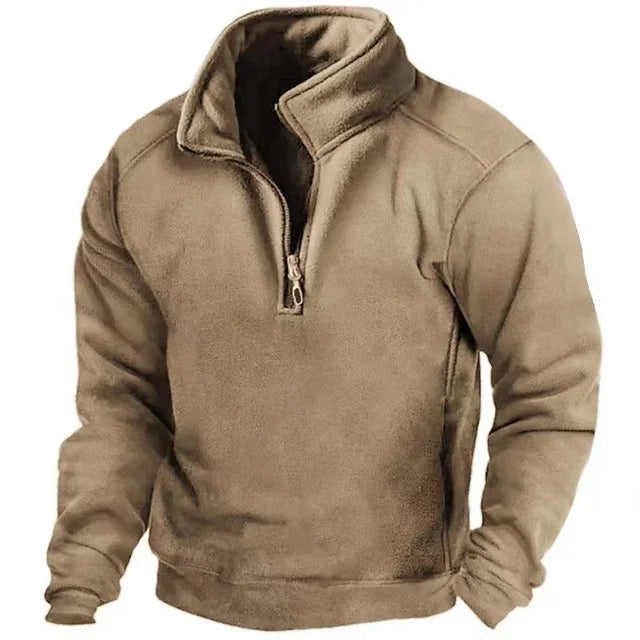 Men's Fleece Half Zip Jumper, Stand Collar Pullover with Pockets