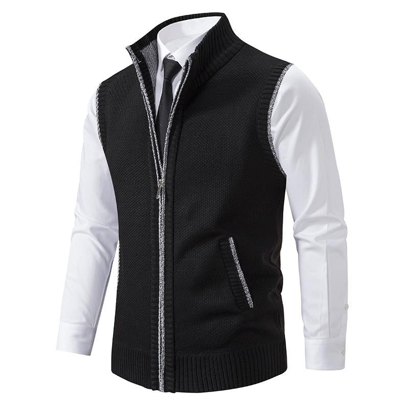 Men's Knitted Zip Gilet, Stand Collar Sleeveless Layering Vest