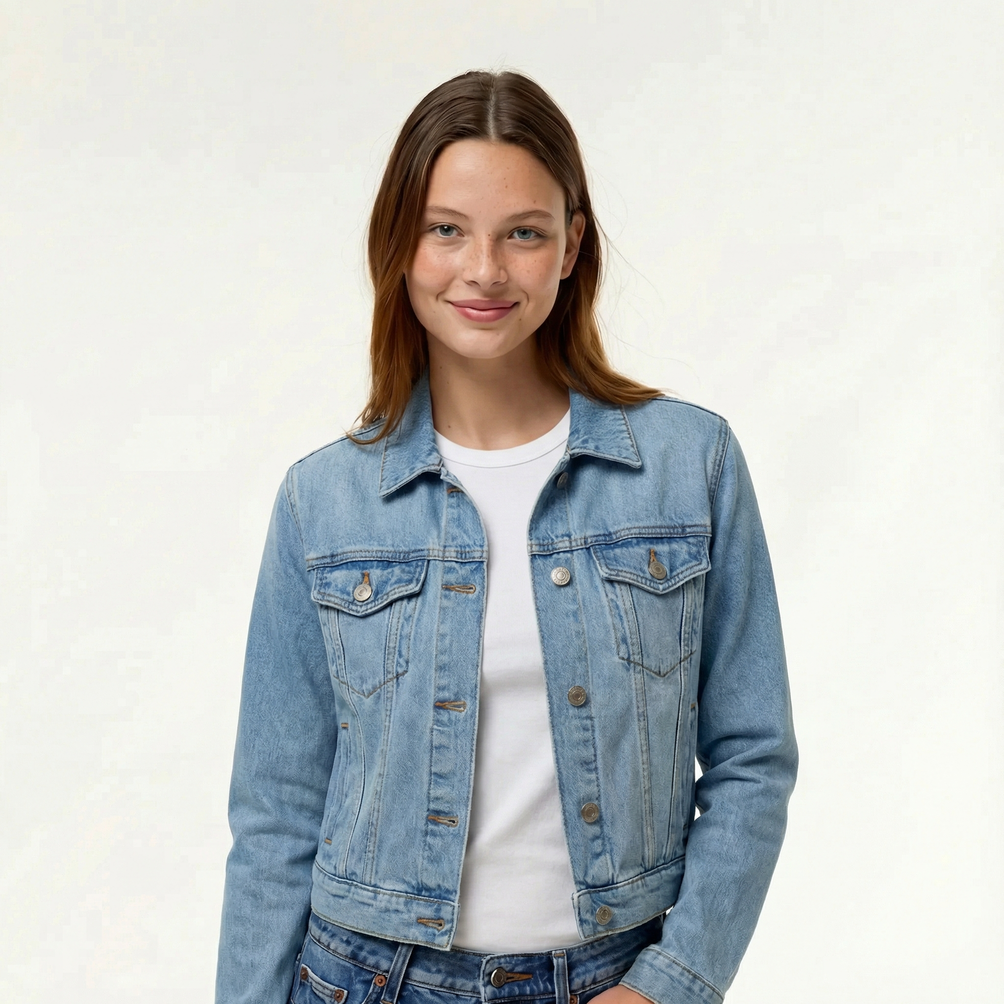 Denim Jacket in Cotton Blend with Button Front