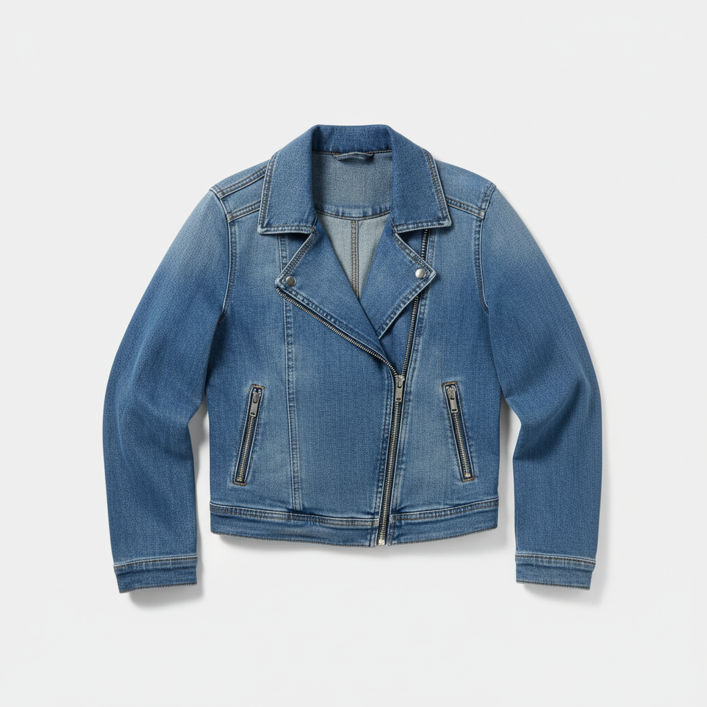 Moto Jacket in Denim with Asymmetric Zip