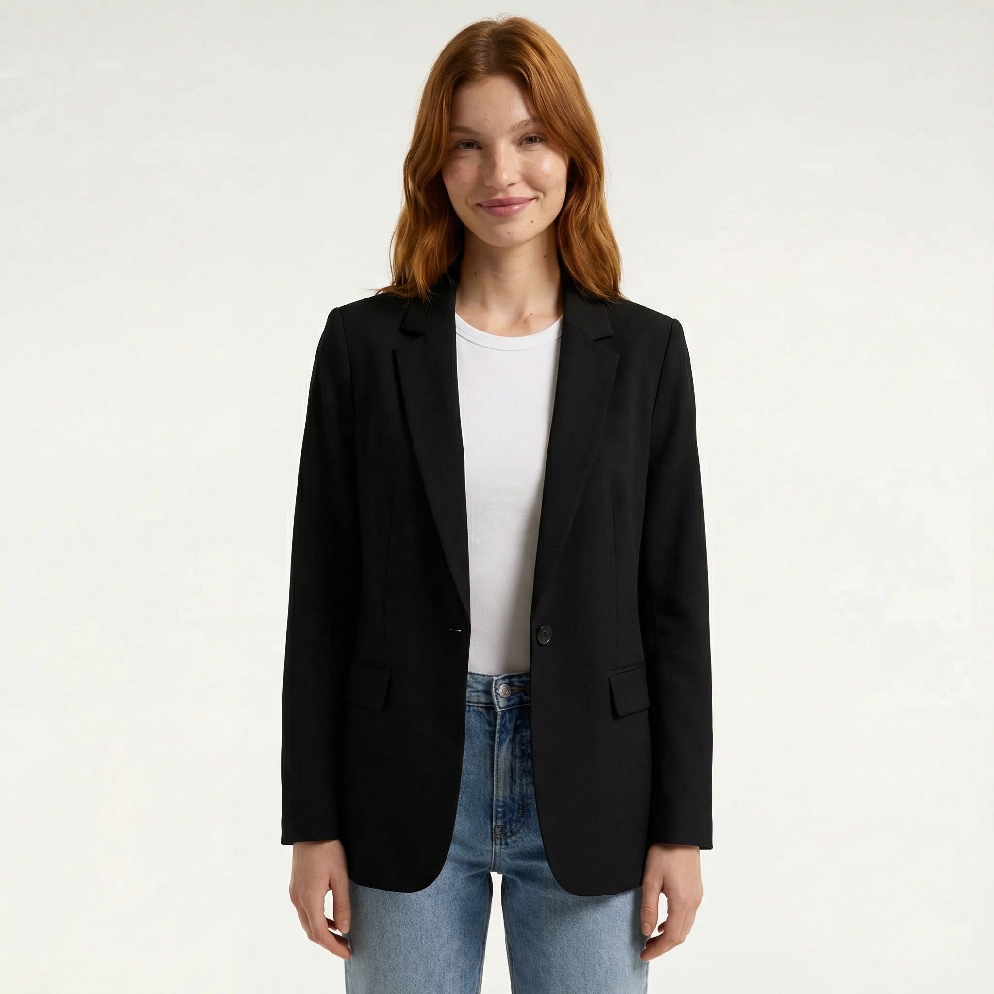 Tailored Blazer with Single Button Closure