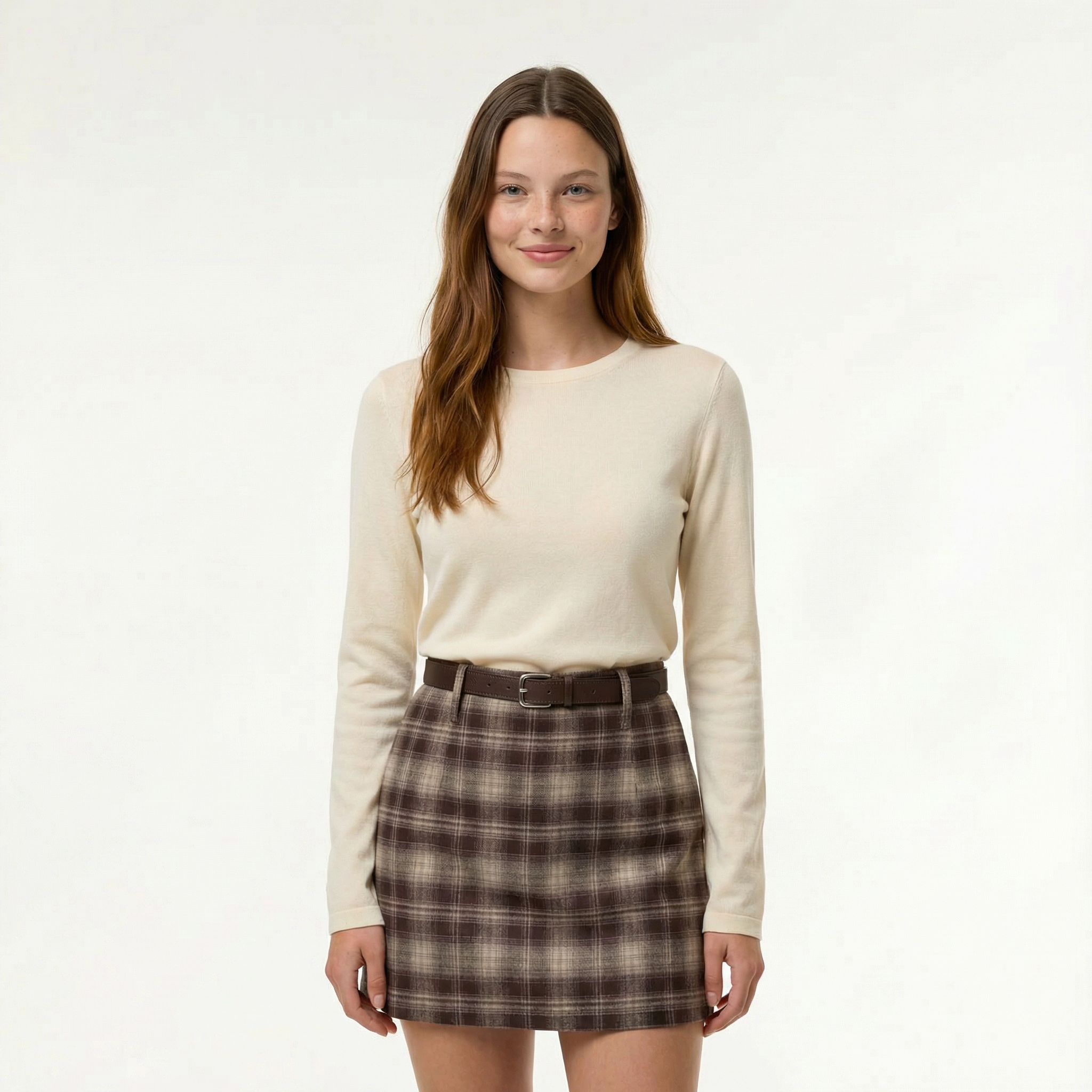 Elowen / Womenâs Plaid Mini Skirt with Belted Waist