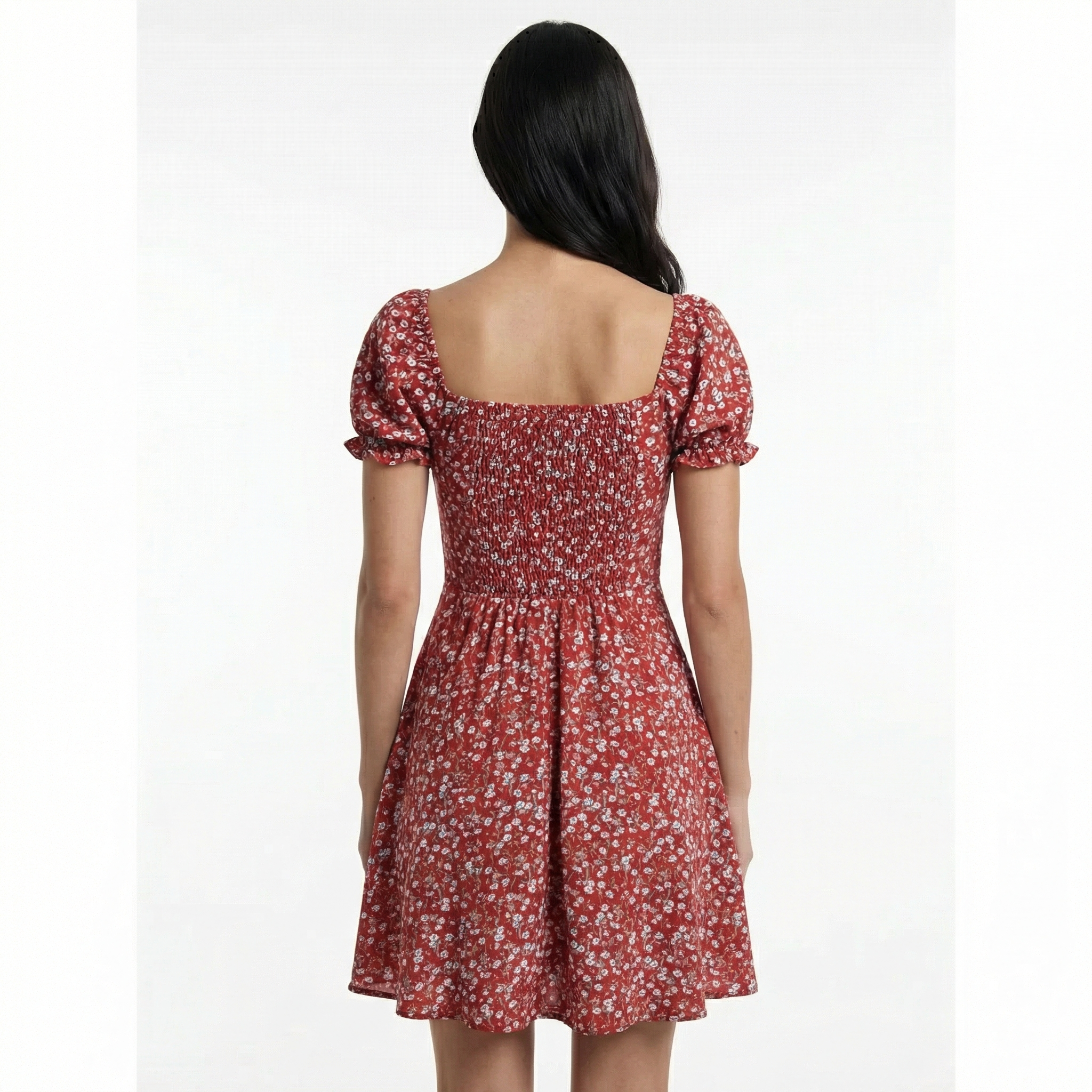 Mini Dress Floral with Puff Sleeves and Front Tie