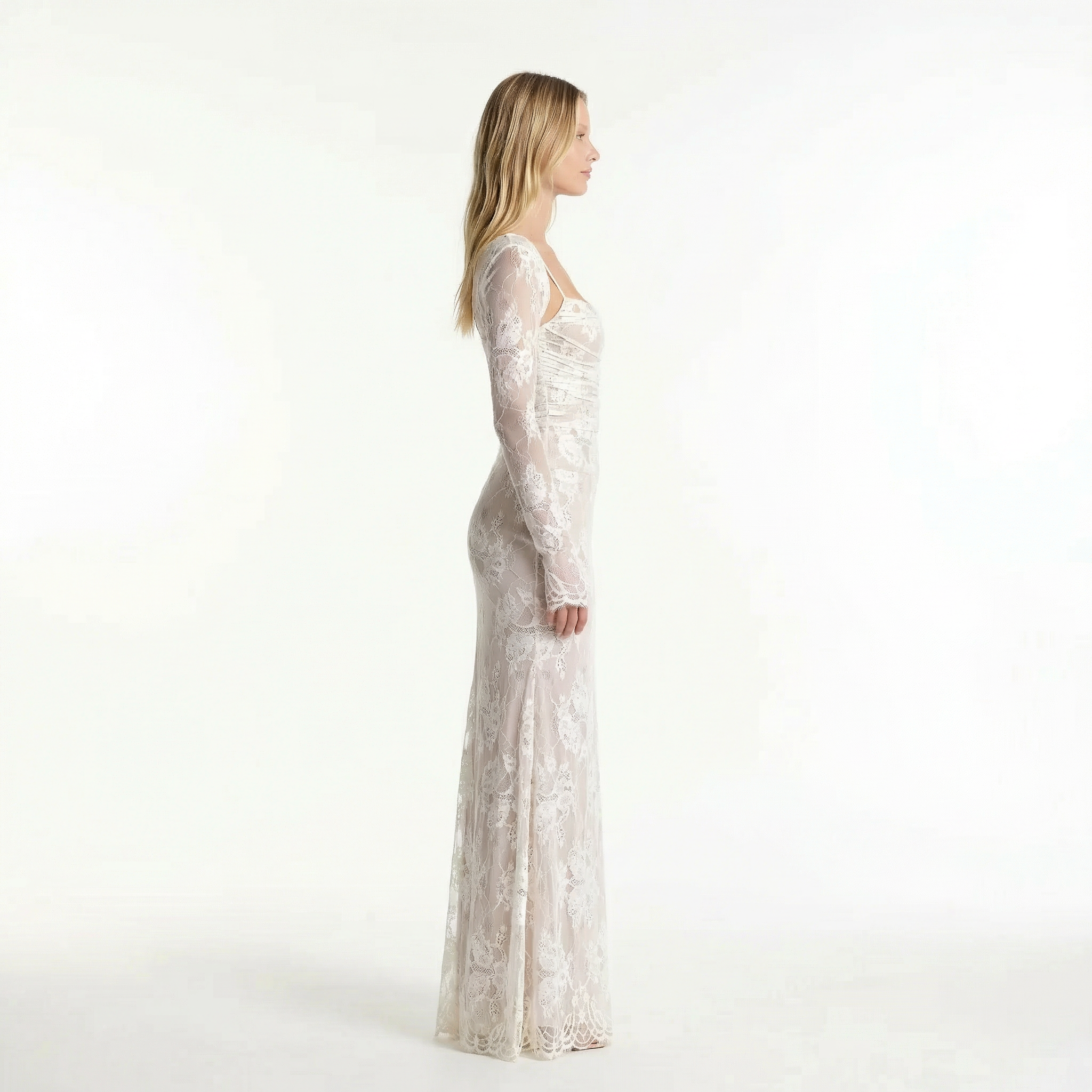 Aurelia / Womenâs Lace Maxi Dress with Sheer Long Sleeves