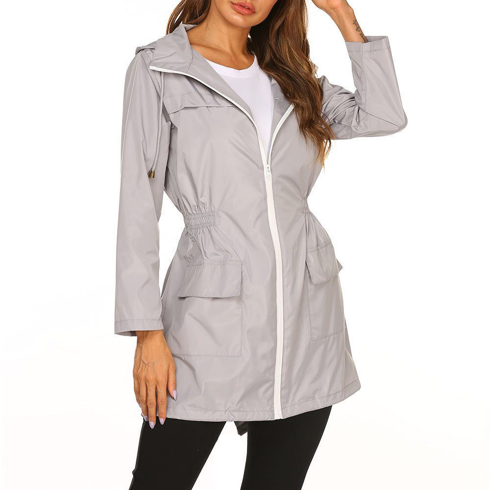 Women's Longline Hooded Jacket with Zip Front and Side Pockets