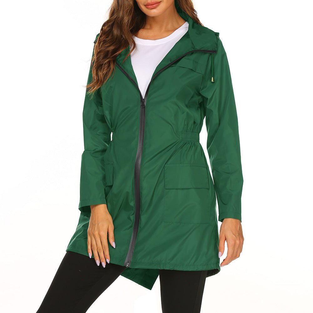Women's Longline Hooded Jacket with Zip Front and Side Pockets