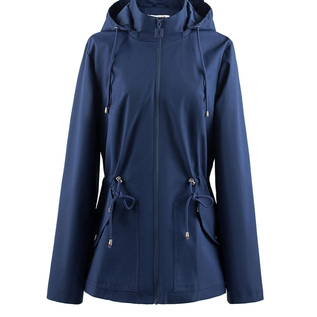 Women's Hooded Zip-Up Jacket with Drawstring Waist