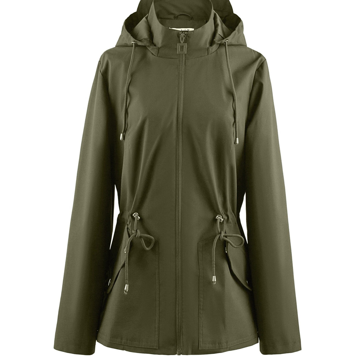 Women's Hooded Zip-Up Jacket with Drawstring Waist
