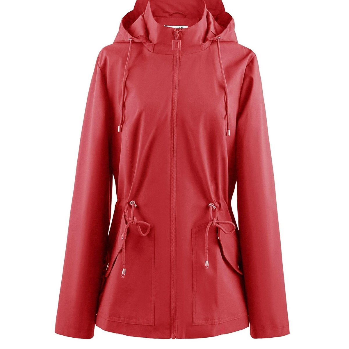 Women's Hooded Zip-Up Jacket with Drawstring Waist