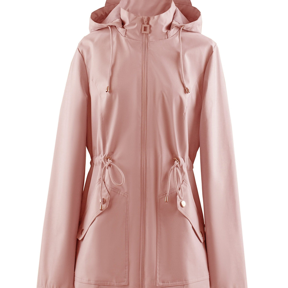 Women's Hooded Zip-Up Jacket with Drawstring Waist
