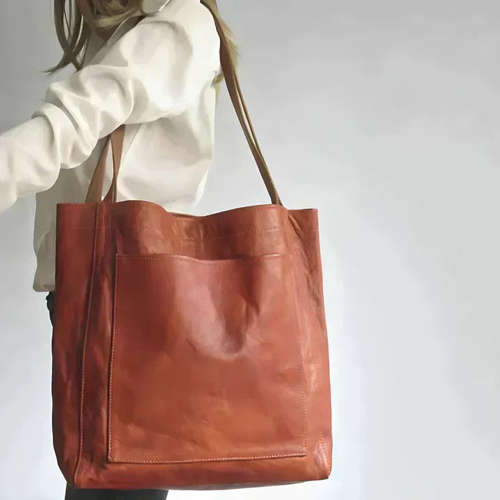 Classic Leather Tote Women Premium Leather Suede Lining Spacious Interior