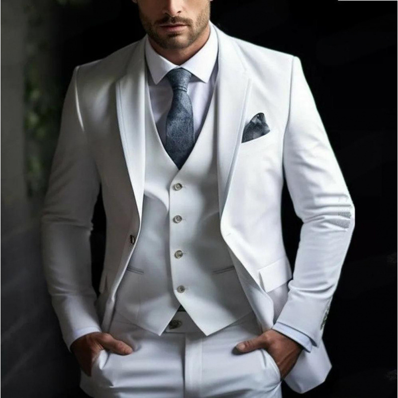 Men's Three Piece Suit Woven Fabric Peak Lapel Tailored Fit