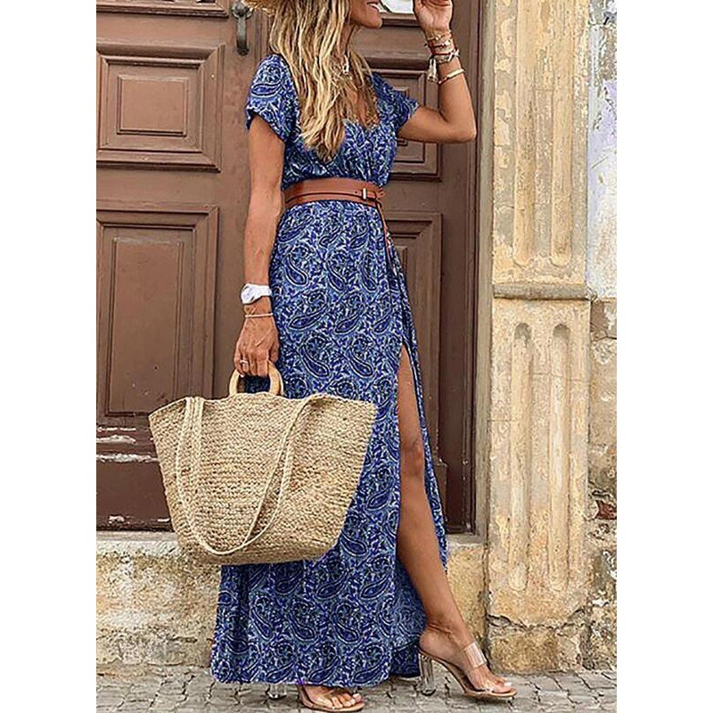 Celeste | Women's Boho V-Neck Belted Maxi Dress