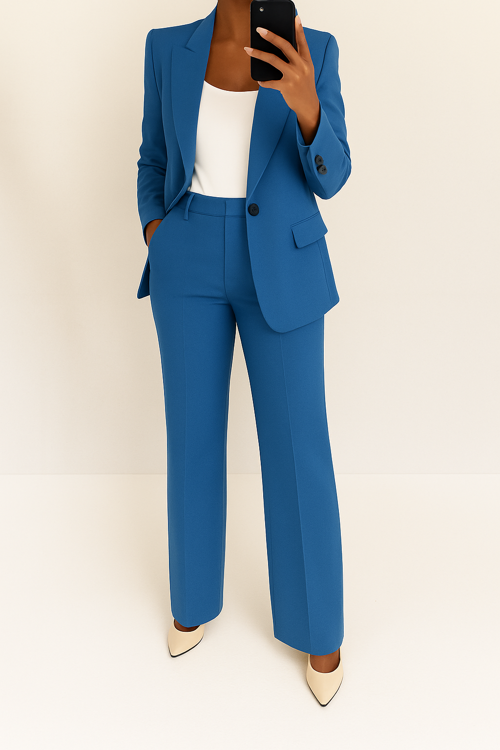 Women's Two Piece Suit Woven Fabric Blazer Straight Leg Trousers