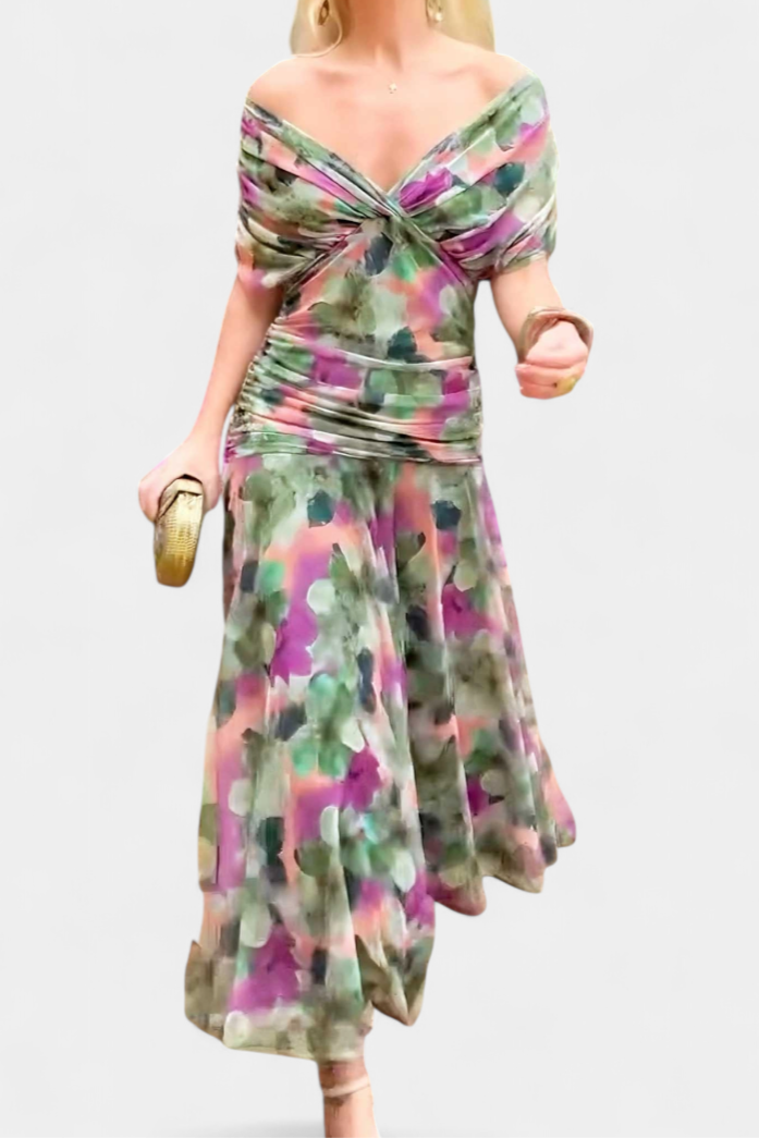 Women's Maxi Dress Chiffon Fabric Off Shoulder Pleated Waist