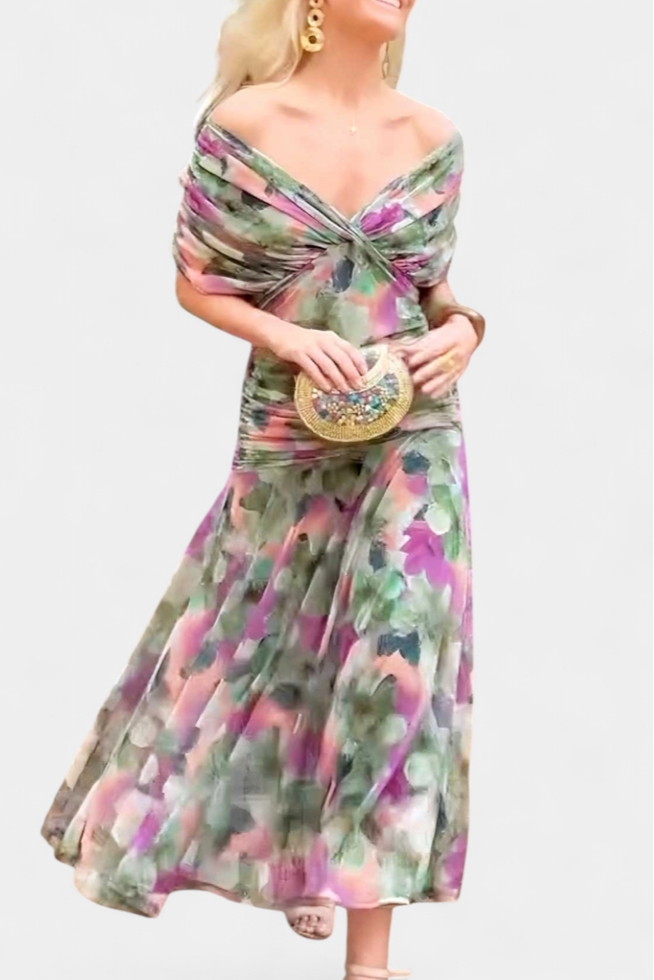 Women's Maxi Dress Chiffon Fabric Off Shoulder Pleated Waist